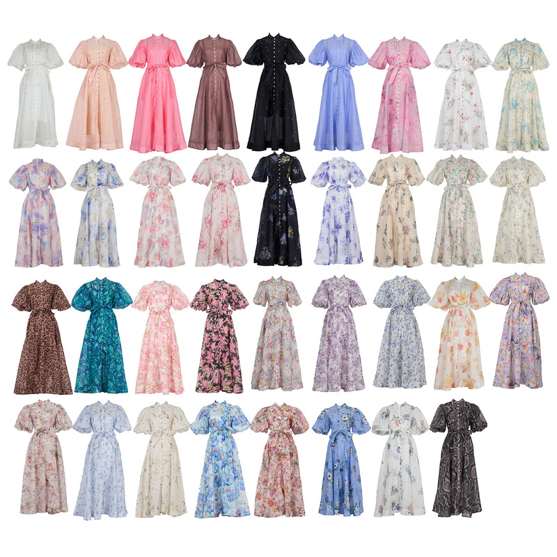 Cross-Border Fashion Foreign Trade New Style Palace-Style Long Dress with 36 Heavy-Duty Rhinestone Embellishments, Short-Sleeve Single-Breasted Dress Cross-Border Fashion Foreign Trade New Style Palace-Style Long Dress with 36 Heavy-Duty Rhinestone Embellishments, Short-Sleeve Single-Breasted Dress