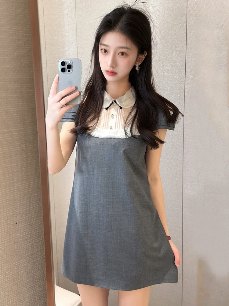 Đầm suông nữ cổ búp bê tay ngắn thanh lịch mùa hè N3045 — xám