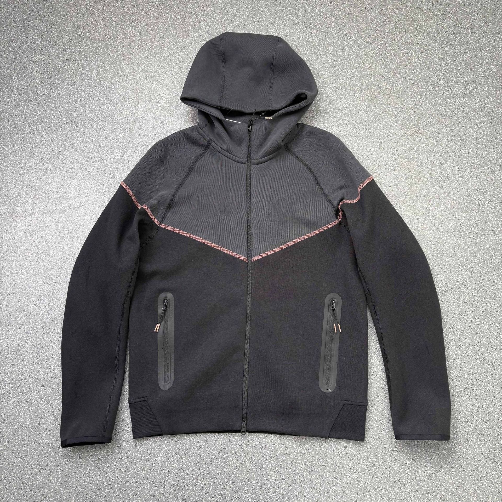 2024 primavera y otoño deportes de ocio con cordón costura de algodón de punto traje de hombre con capucha camisa con cremallera pantalones de goma