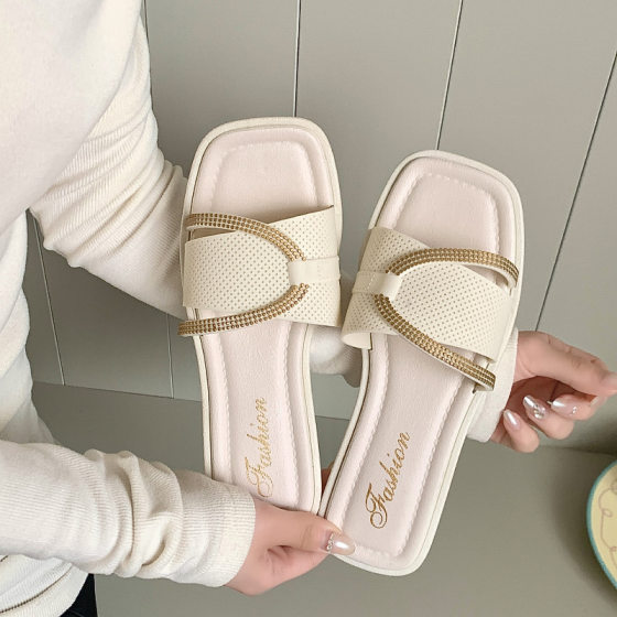 Open Toe Slippers Women's Korean Style Outer Wear Home Flat Non-Slip Sandals Seaside Casual Sweet Style Sandals