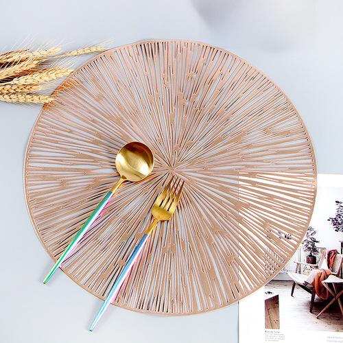 Cross-border Nordic pure color PVC cup pad hotel supplies fireworks lace round gold foil placemat cup pad factory wholesale 