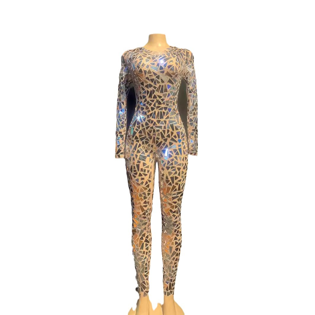 2023 nueva avanzada transfronteriza Venta caliente sexy grande lentejuelas de una sola pieza pantalones delgados stretch ropa de rendimiento de etapa para las mujeres