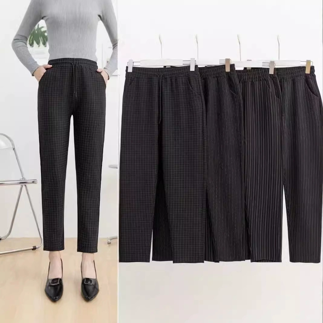 Новые модные повседневные брюки для женщин среднего и старшего возраста 2025 года, большие размеры, с высокой талией, на флисовой подкладке, зимние длинные брюки для мам.