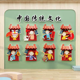 W6OI幼儿园墙面装饰环创主题成品中国传统文化教室布置材料贴