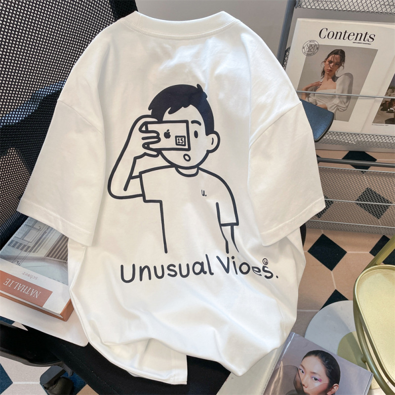 欧货潮牌趣味卡通短袖T恤男女夏季宽松复古小众chic港味体恤上衣|undefined
