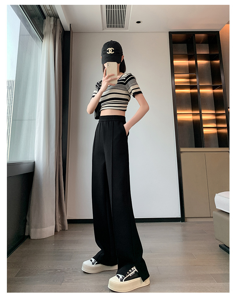 Slit narrow air cotton wide-leg pants for women, 2023 new high-waisted drape floor-length pants, slimming straight casual pants pic 24