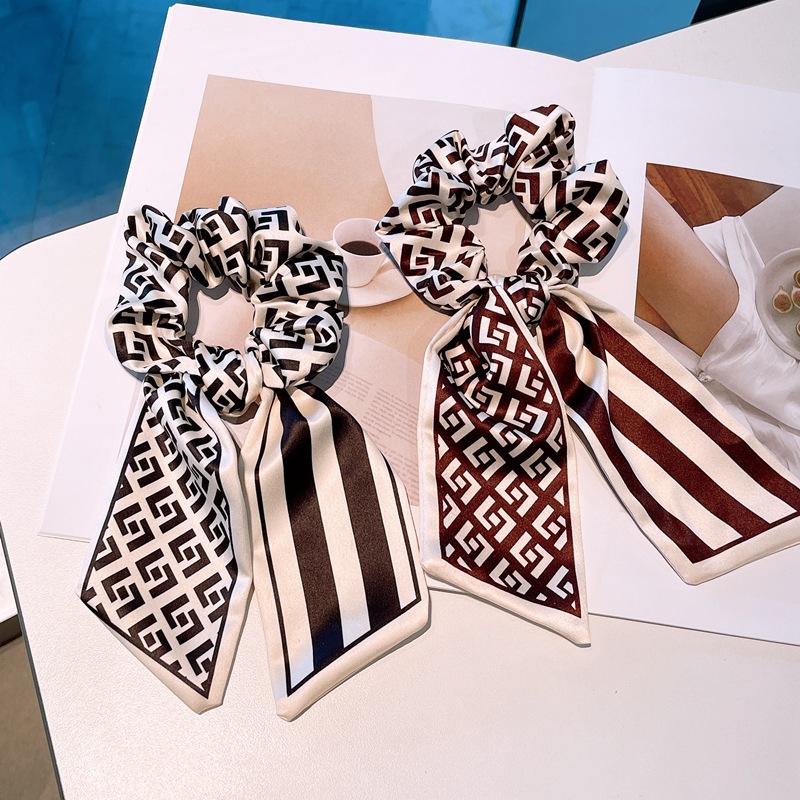 Fashion New Letter Printing Double-sided Striped Bow Ribbon Hair Scrunchies display picture 4