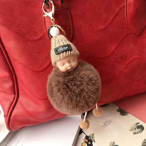 Creative anti-marten rabbit fur ball sleeping cute plush keychain pendant, adorable figure bag keychain ornament