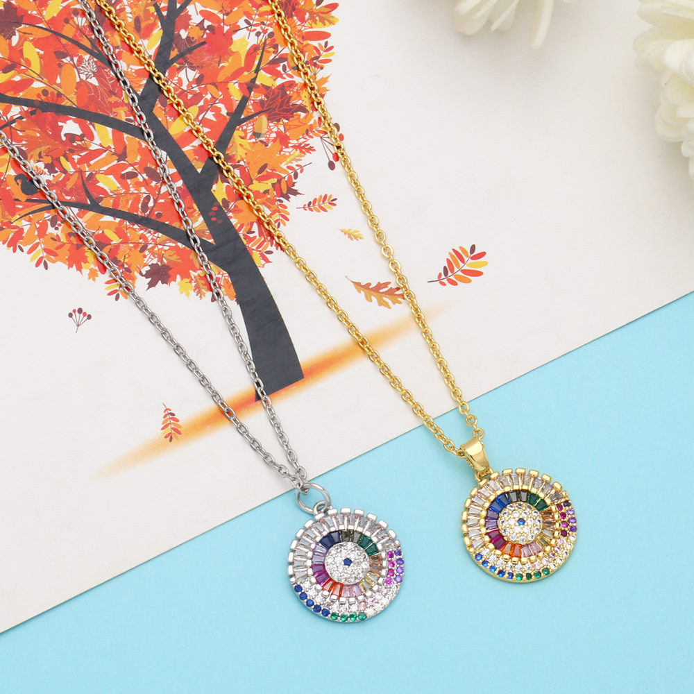 Fashion Round Copper Pendant Necklace Inlay Zircon Copper Necklaces