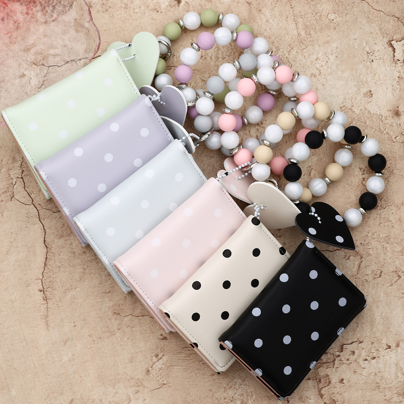 26 Cross-border in-stock polka dot small wallet, pink polka dot cardholder, silicone bead bracelet, leather women's wallet 26 Cross-border in-stock polka dot small wallet, pink polka dot cardholder, silicone bead bracelet, leather women's wallet