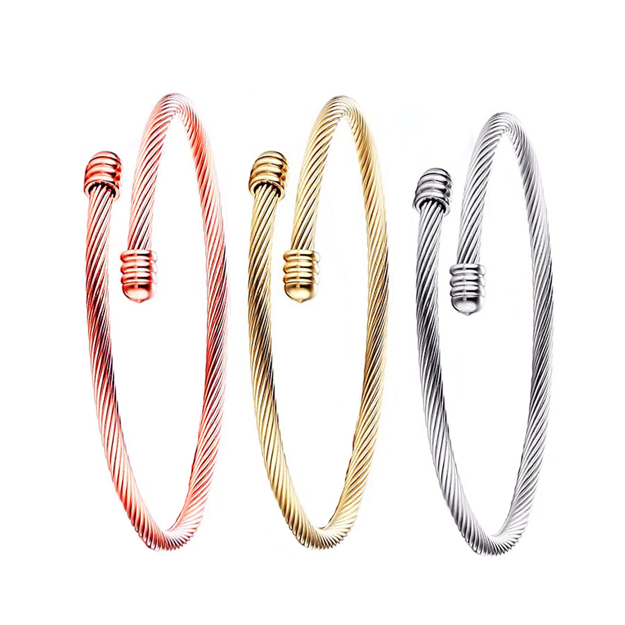 Deseo Amazon nueva pulsera de acero de titanio europeo y americano simple de tres colores 18K oro pulsera de acero inoxidable fábrica al por mayor