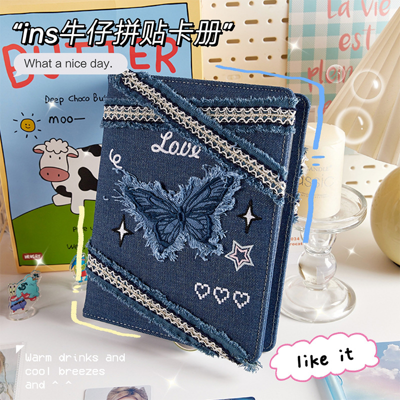 Inswind Cowboy Butterfly Card Book Girls High Face Value A5 álbum de fotos de páginas volantes de cuatro cuartos de tarjeta