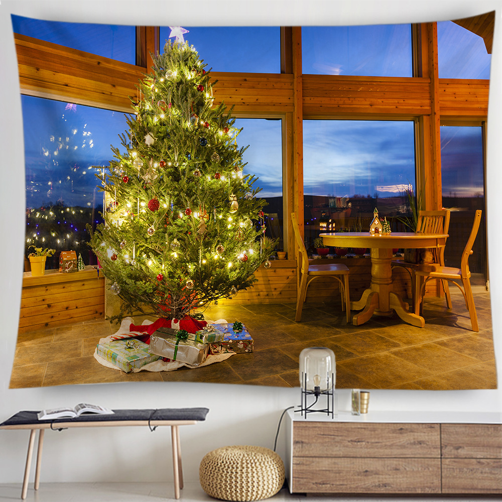 跨境定制圣诞挂毯 北欧卡通壁炉圣诞树床头卧室背景墙面装饰挂毯