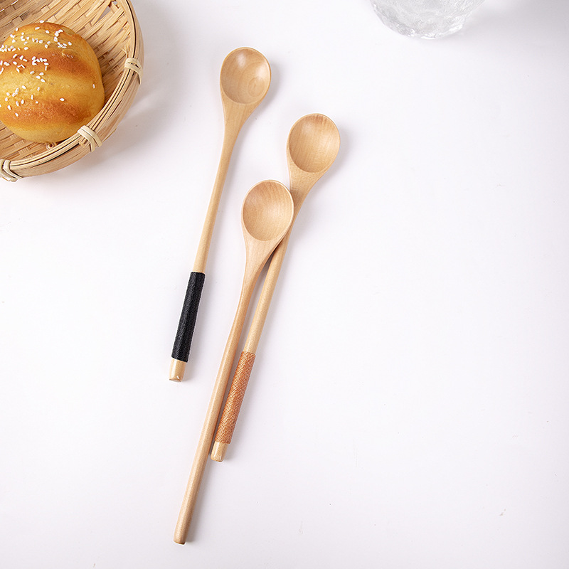 Cuchara pequeña de madera para café con miel, estilo japonés moderno, con mango fino y larga, para remover y servir postres._voghion.com