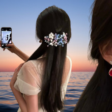 刘亦菲晚宴同款成品发饰仿真花满天星油画感拍摄道具diy摄影发卡