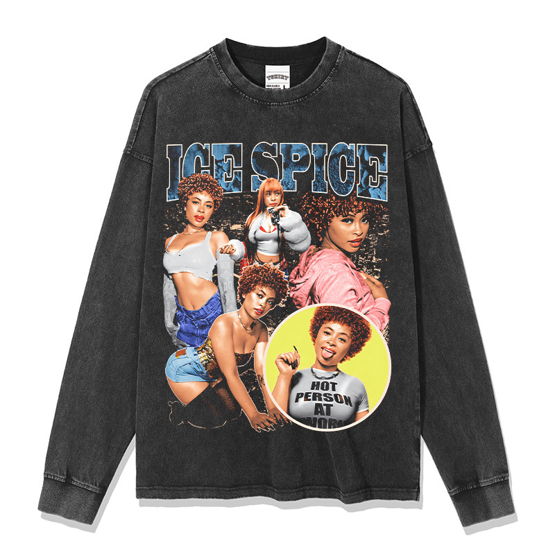 Spicer Hip Hop American Street Tide Impresión Retro Hecha Viejo Lavado Suelto Mangas Corta