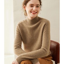 半高领马鞍肩宽松高档针织打冬季加厚羊绒衫女100纯喀什米尔羊毛