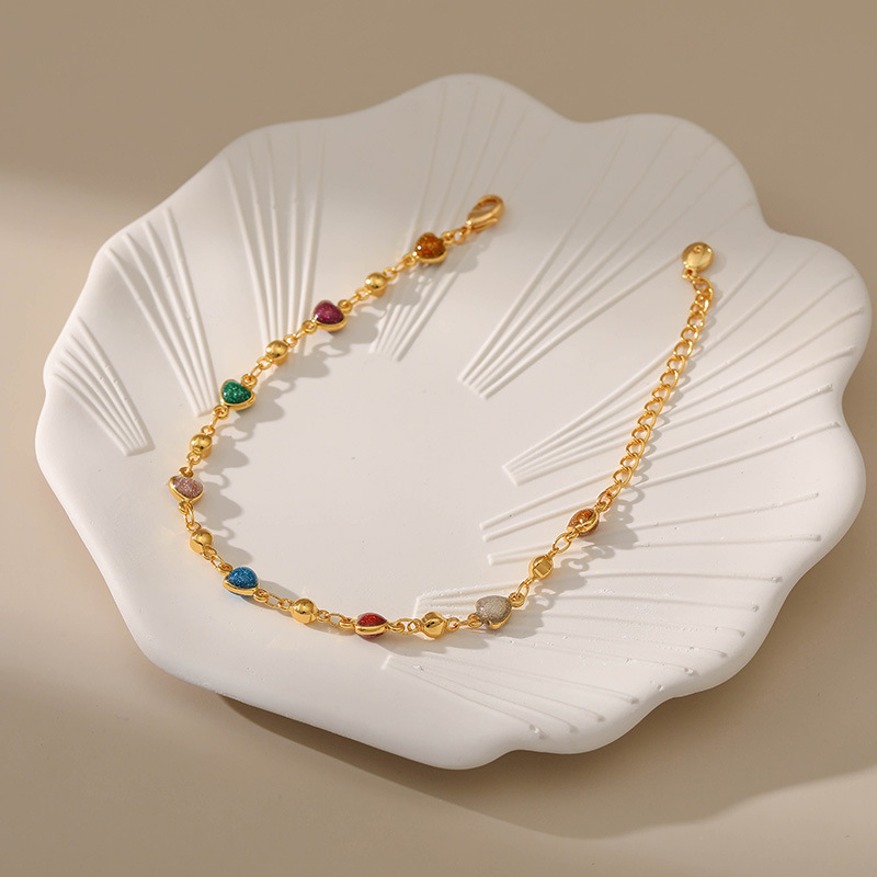 Fashion Heart Shape Copper Enamel Inlay Artificial Gemstones Bracelets 1 Piece