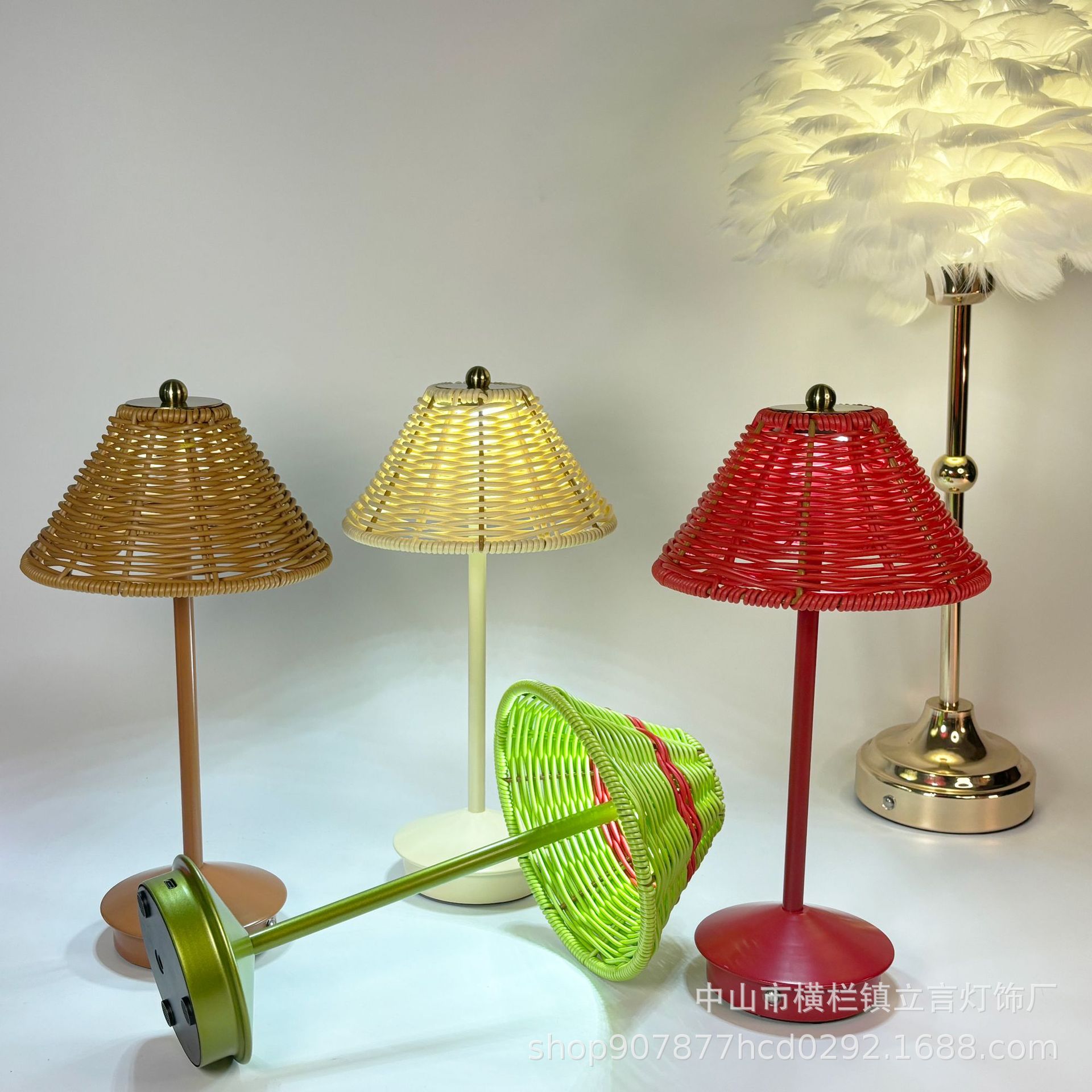 Creative Led Rechargeable Rattan Table Lamp Bedside Bedroom Atmosphere Lamp Cross-Border Night Light Desktop Ornament Lamp Manufacturer Wholesale