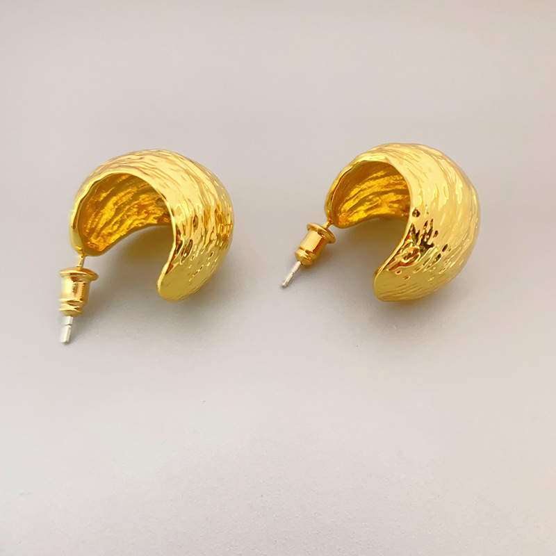 歐美新款時尚球形寬面氣質925銀針輕奢耳釘女拉絲褶皺高品質耳環