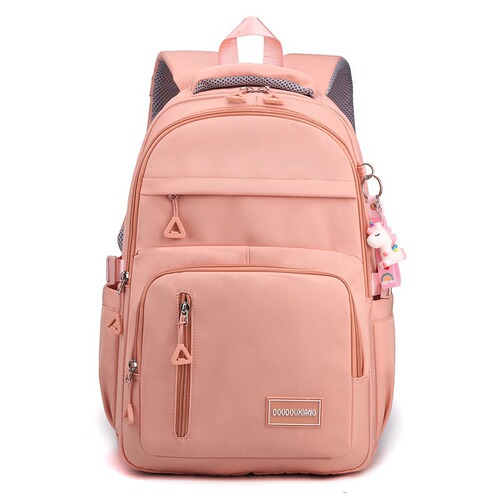 Cross-border large-capacity schoolbag for junior high school students, pure color casual backpack, multi-compartment travel bag, fashionable schoolbag