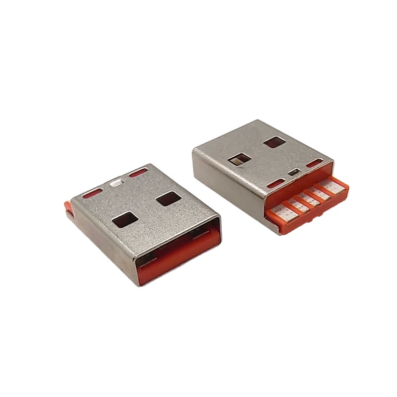 USB-A штекер короткий L17 мм, 5-контактный высокотоковый 5A, оранжевый порт быстрой зарядки