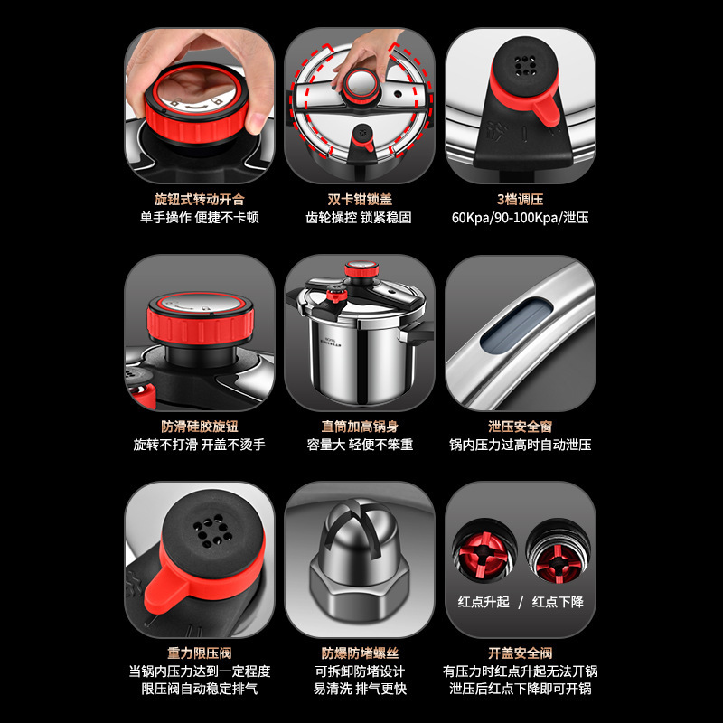 Tiktok misma a prueba de explosiones de presión giratoria hogar 304 Acero inoxidable olla de presión de vapor rápido
