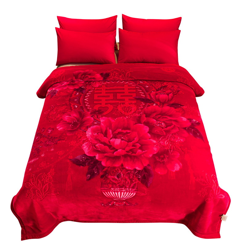 공장 도매 슈퍼 소프트 라셀 담요 빅 레드 웨딩 담요 더블 두꺼운 웨딩 클라우드 담요