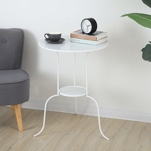Nordic large and small double-layer small round table iron practical tea table three-legged stable sofa bedside corner table