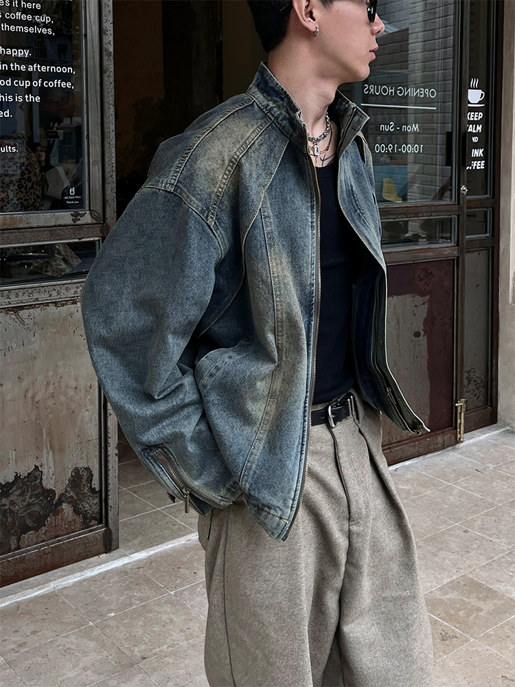 Denim men's trend retro jacket with zipper