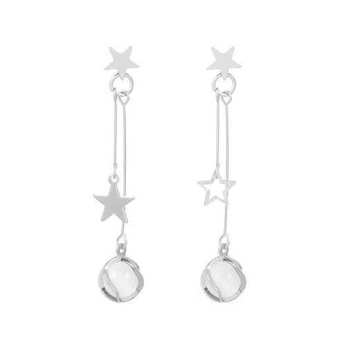 Elegant and Unique Long Flowing Tassel Ear Clips with Cat-Eye Star Diamond Earrings, Cold-Aesthetic and Refined, Suitable for Minimalist Style