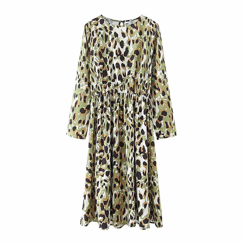 winter green leopard print dress  NSAM20676