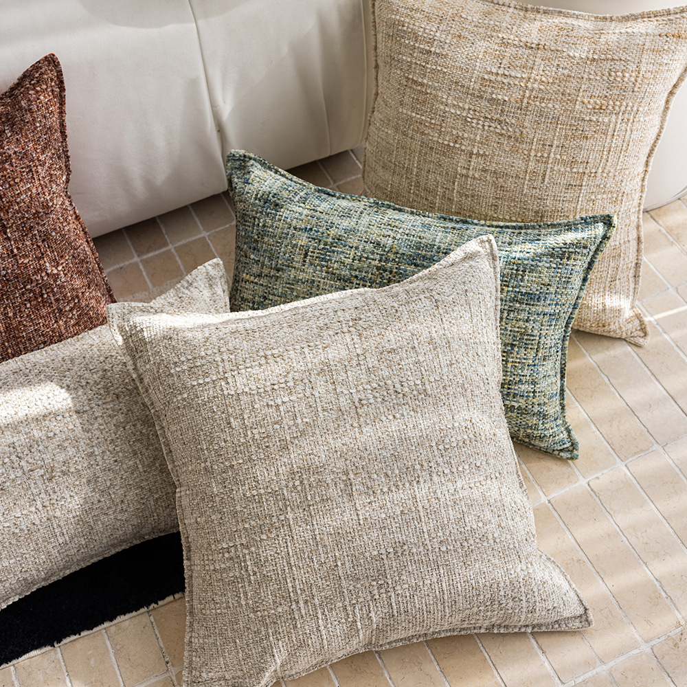Modern Simple High-End Pillow Chenille Tweed Texture Pressed Edge Plain Cushion Living Room Sofa Pillow