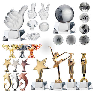 Crystal thumb handshake diamond shape gold five-pointed star dance graduation competition award trophy lettering customization
