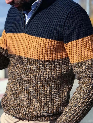 Herrenbekleidung Strickpullover Locker sitzend Langarm Herbst und Winter Reißverschlusskragen Große Größe_voghion.com