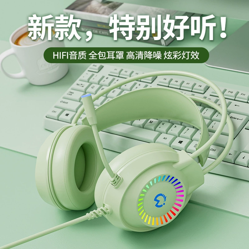 Гарнитура для мобильного телефона, крепящаяся на голову с микрофоном, игровая настольная гарнитура для киберспорта, специальная проводная гарнитура для ноутбука Type-C