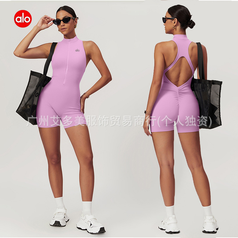 aloYoga deportivo de yoga de espalda con cremallera desnuda con cojín de pecho, ropa de ejercicios para mujeres