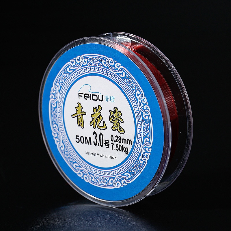 Fiduo equipo de pesca azul porcelana de 50 metros línea de pesca principal línea de pesca de seda original línea de pesca competitiva de pesca de Taiwán equipo de pesca línea de pesca de nylon