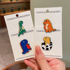 Cute cartoon dinosaur brooch, metal pin badge with baking paint and oil drip, perfect for couples, students, book bags, and accessories