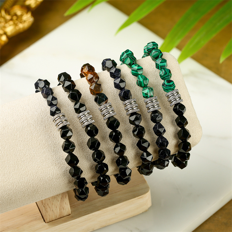 Joyería de pulsera de acero de titanio de moda elegante de verano Transfronterizo simple corte natural Tigre piedra Ágata pulsera de cuentas hombres y mujeres