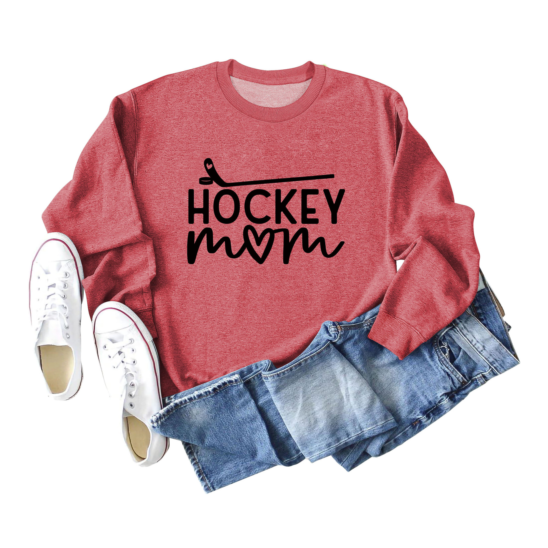 Amazon deseo transfronterizo de las mujeres europeas y americanas talla grande Nueva carta hockey Otoño e Invierno suéter de manga larga en stock al por mayor