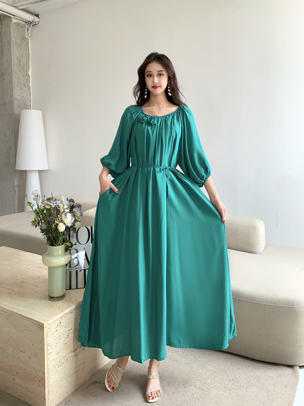 Ropa de mujer de talla grande transfronteriza europea y americana, vestido informal de algodón largo hasta la rodilla, holgado y cómodo, para verano, ropa de maternidad.