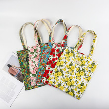 春夏新款敞口棉布帆布包 ins小众学生生甜美通勤碎花大容量单肩包