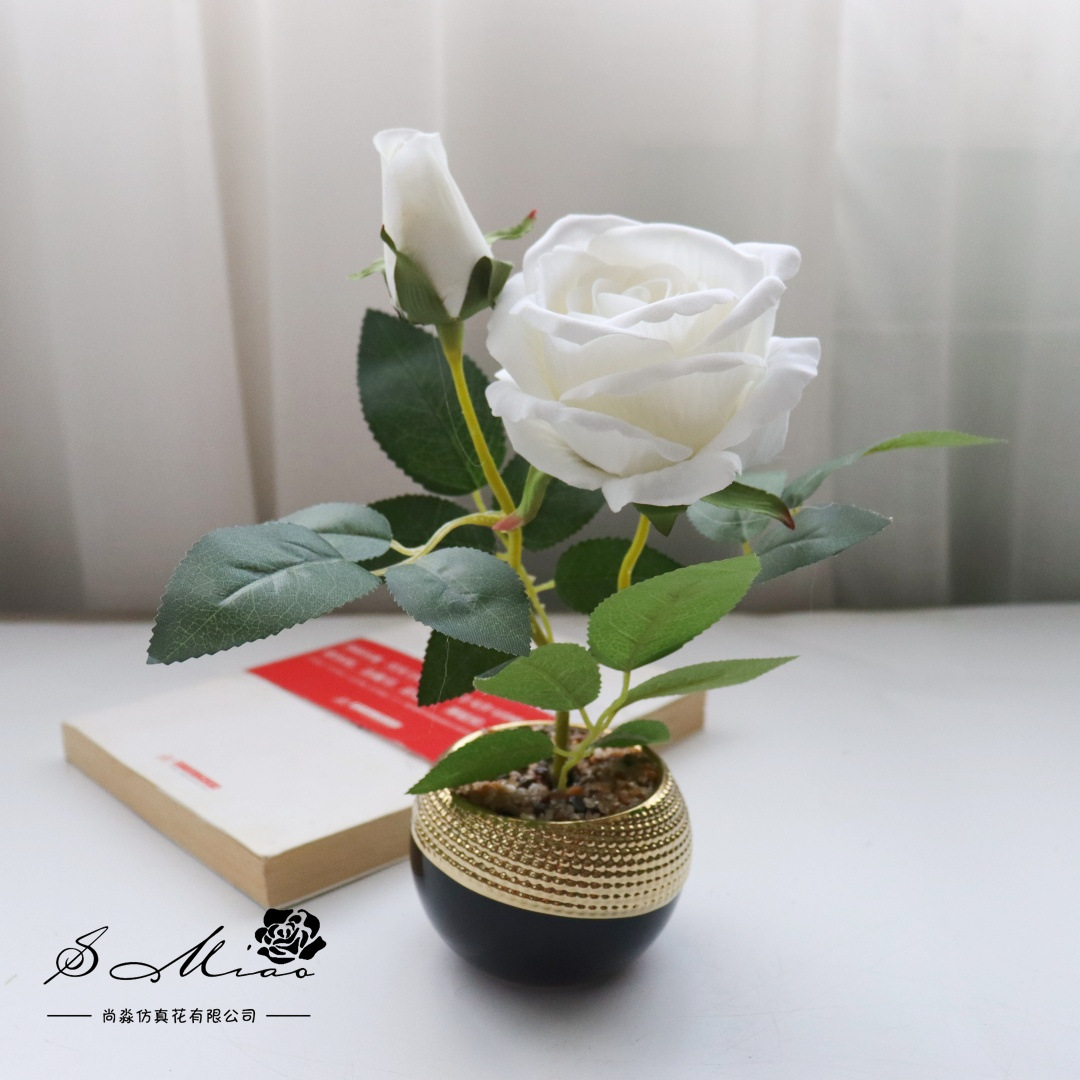 Flores falsas bonsái de rosas de alta gama de estilo europeo simulación de flores de moda decoración creativa decoración de plantas verdes artificiales simulación de macetas image 13