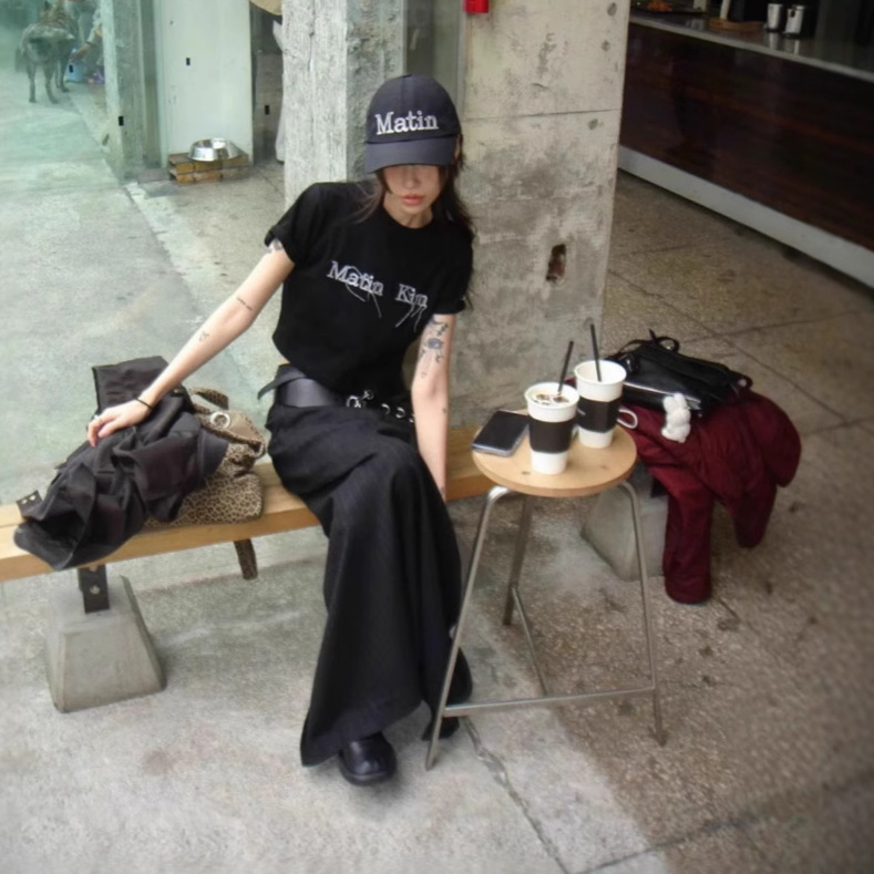 Spot Korean Designer Mat*N Kim Streamline Short-Sleeved Korean Women's Sweet and Spicy Street Short T-Shirt