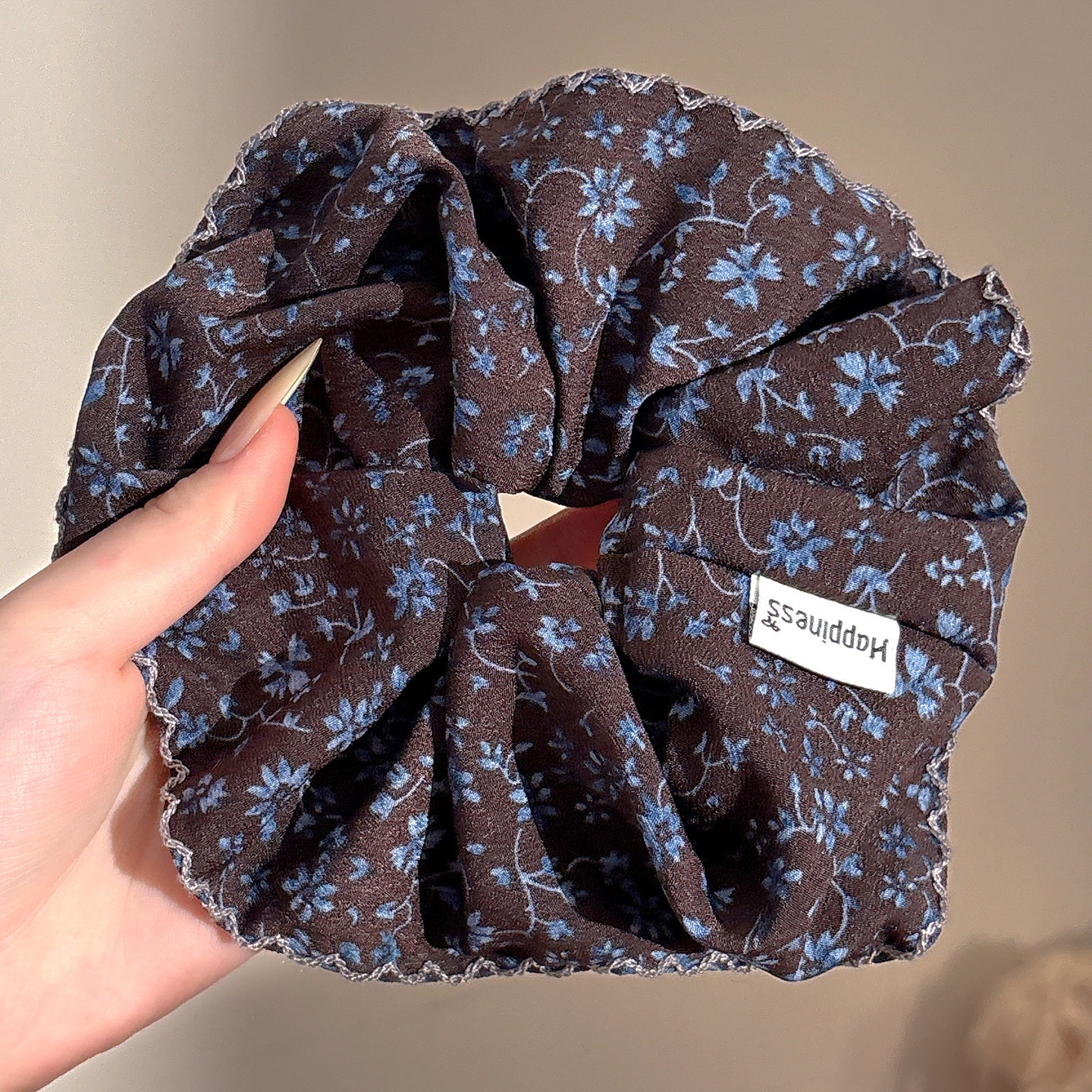 1# coffee blue floral hair tie about 17m
