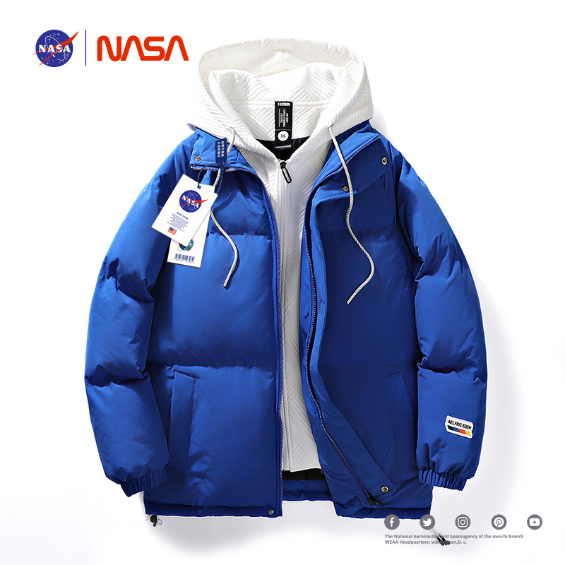 NASA Joint-nombre abajo abrigo de algodón acolchado hombres falso de dos piezas encapuchadas marca de moda engrosada ropa de algodón caliente pareja abrigo ropa de invierno de las mujeres