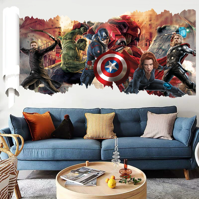 Плакат Marvel, настенная наклейка, студенческое общежитие, спальня, обои с изображением Мстителей, самоклеящиеся двухмерные обои