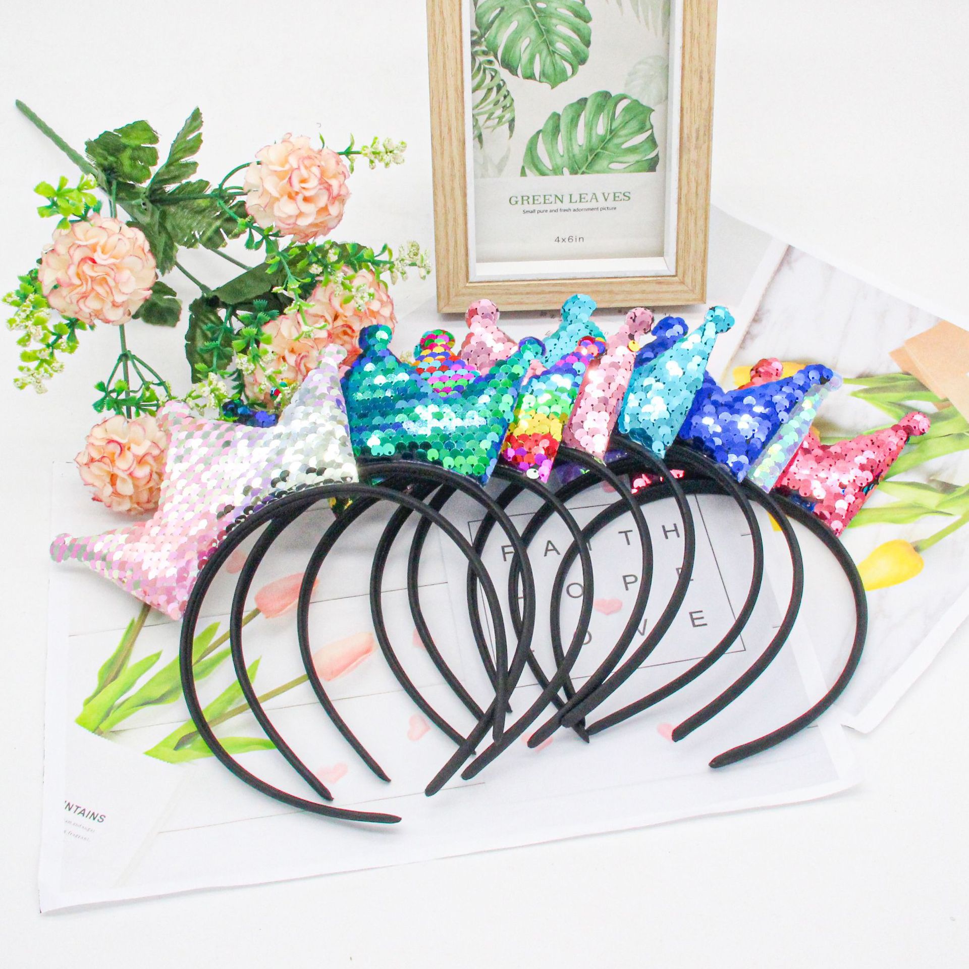 Nueva corona lentejuelas diadema accesorios para el cabello dibujos animados brillante princesa color horquilla fiesta de los niños diadema femenina