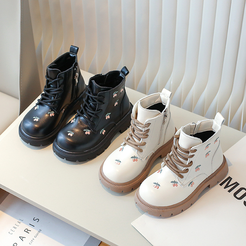 Children's Boots 2025 Autum New Girls' Short Boots Korean Style Girls' Leather Boots Soft Sole Medium and Large Kidsren's Single Boots